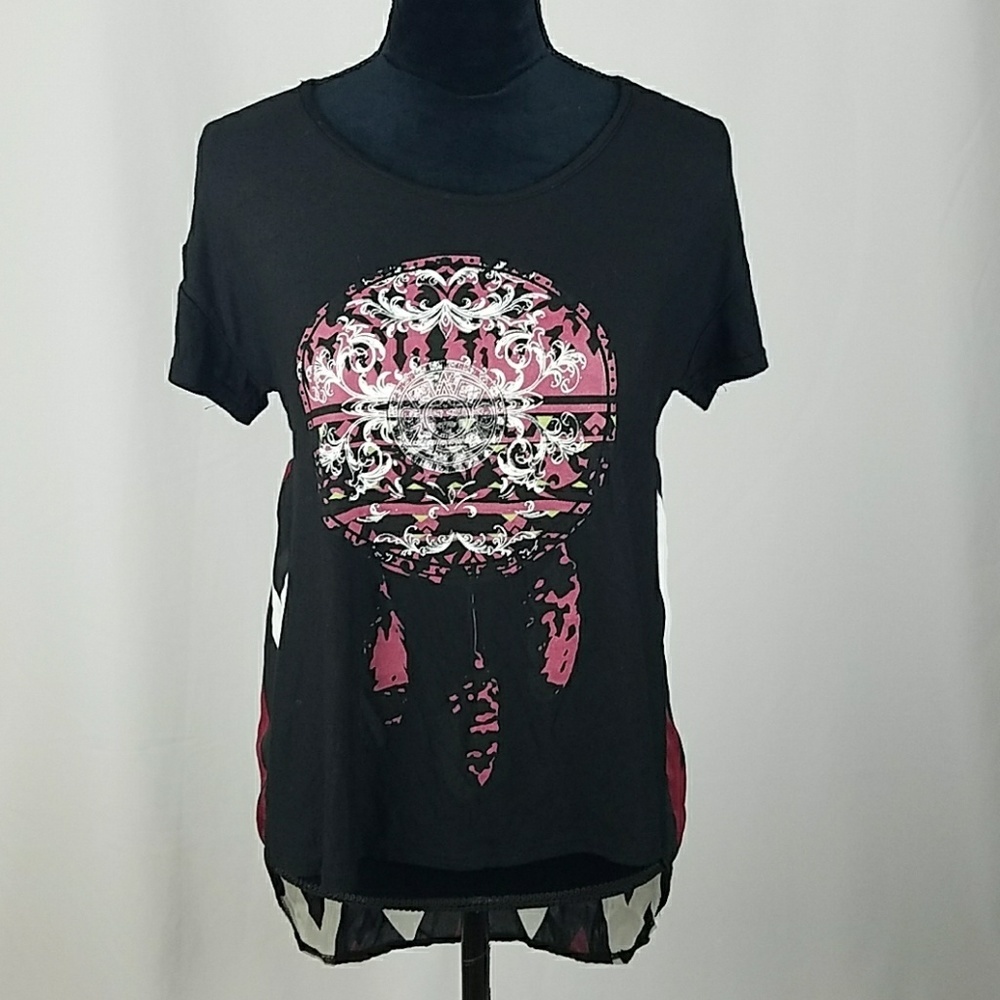 3/$24 Myth junior L‎ blouse tunic hi-low Aztec streetwear Boho
